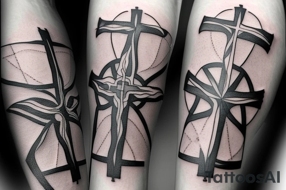 A cross with a seagull next to it tattoo idea