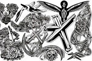 A cross with a seagull next to it tattoo idea