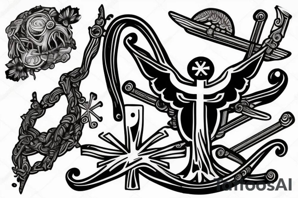 A cross with a seagull next to it tattoo idea