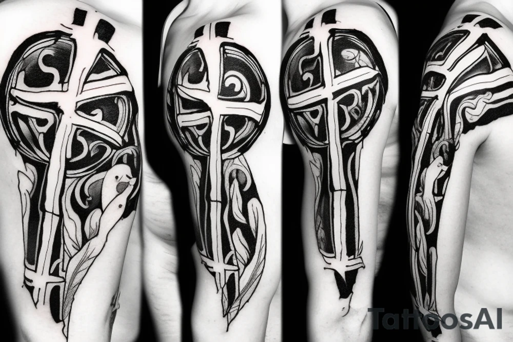 A cross with a seagull next to it tattoo idea