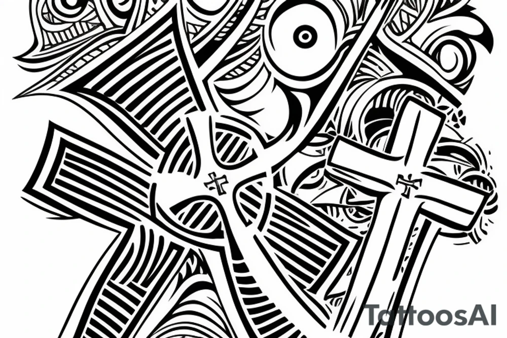 A cross with a seagull next to it tattoo idea