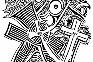 A cross with a seagull next to it tattoo idea