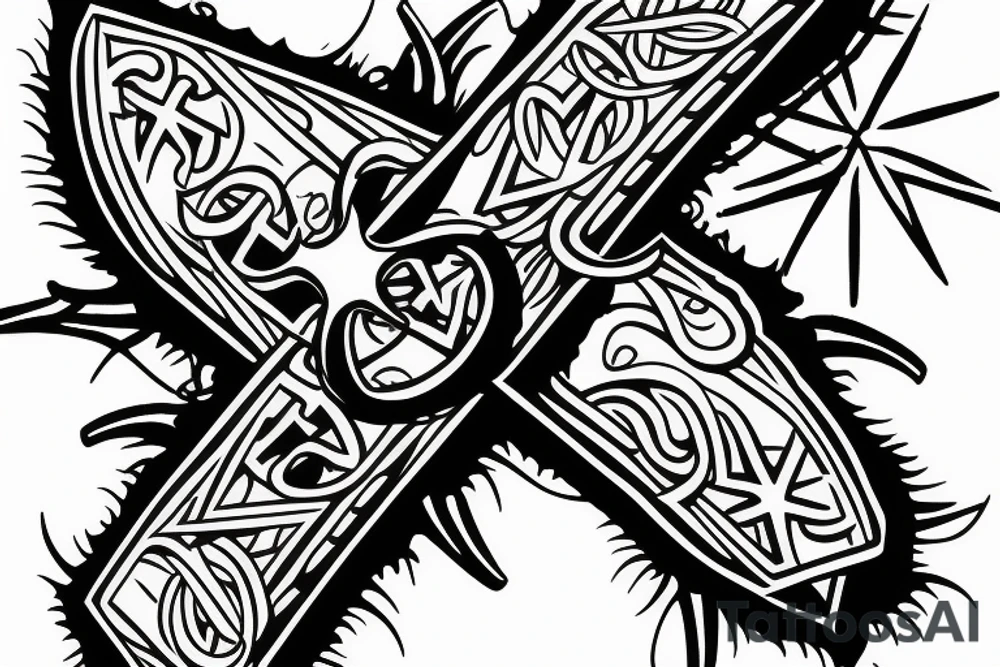 A cross with a seagull next to it tattoo idea