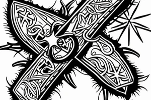 A cross with a seagull next to it tattoo idea