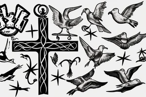 A cross with a seagull next to it tattoo idea
