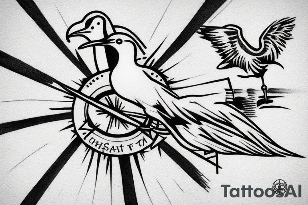 A cross with a seagull next to it tattoo idea