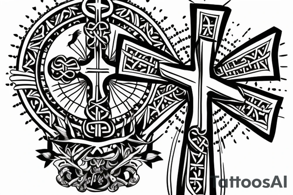 A cross with a seagull next to it tattoo idea