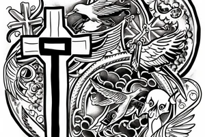 A cross with a seagull next to it tattoo idea