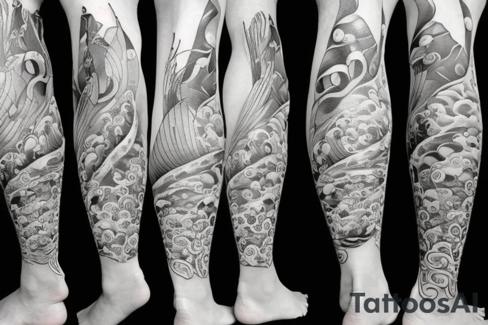 Full leg tattoo that wraps around the leg sea animals tattoo idea