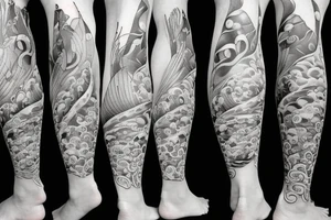 Full leg tattoo that wraps around the leg sea animals tattoo idea