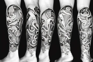 Leg tattoo with sea animals tattoo idea