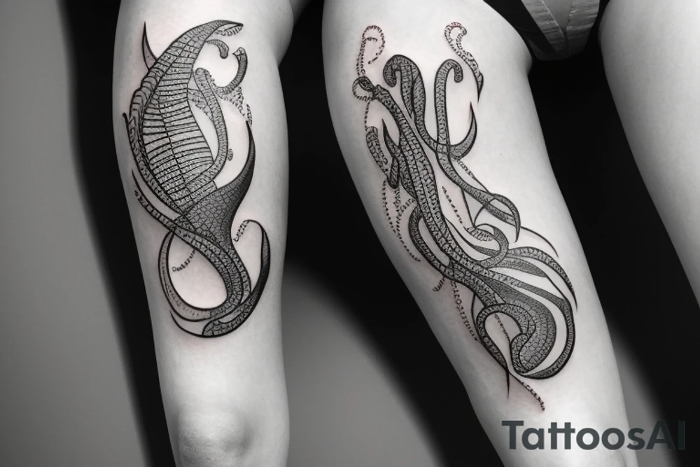 Leg tattoo with sea animals tattoo idea