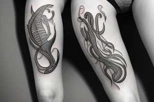 Leg tattoo with sea animals tattoo idea