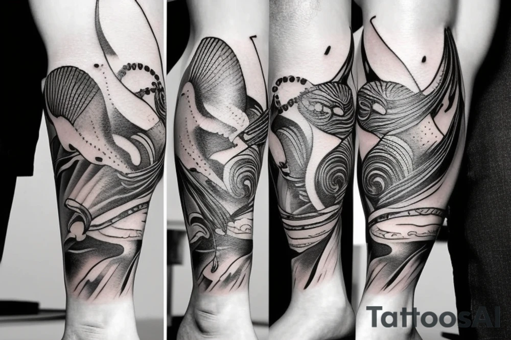 Leg tattoo with sea animals tattoo idea