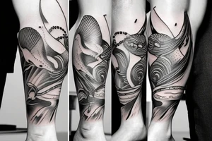 Leg tattoo with sea animals tattoo idea