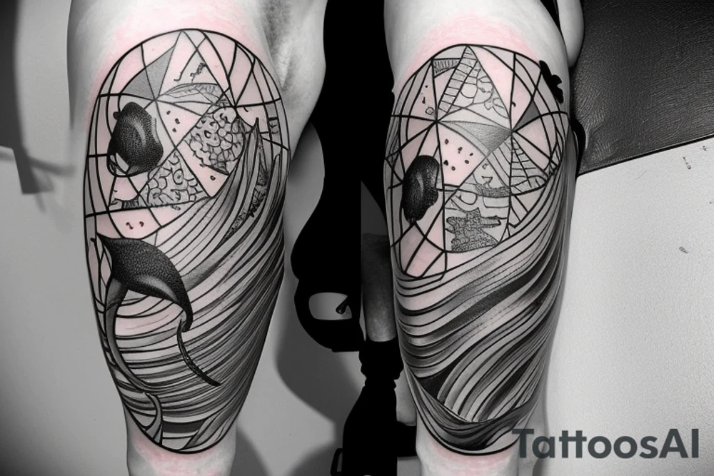 Leg tattoo with sea animals
Fine line tattoo idea