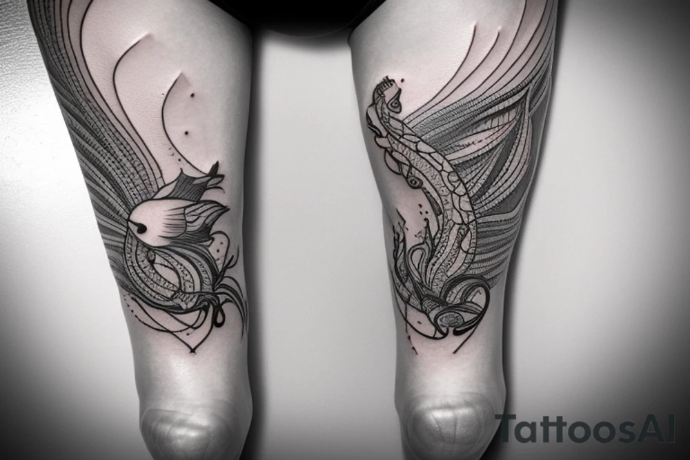 Leg tattoo with sea animals
Fine line tattoo idea