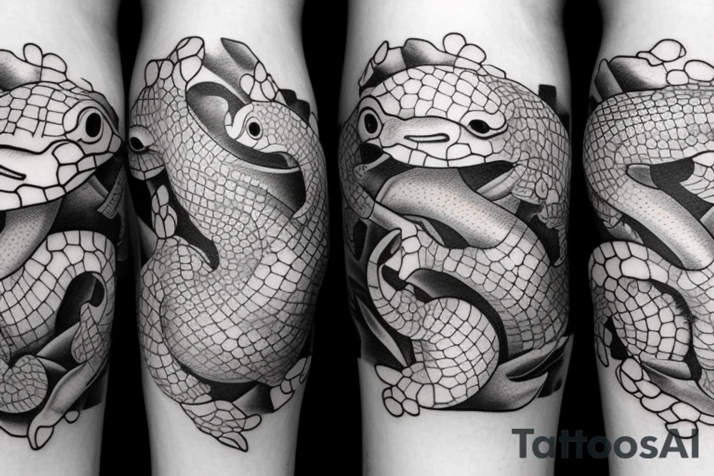 Turtles dolphins sea horse wrapping around the leg tattoo idea