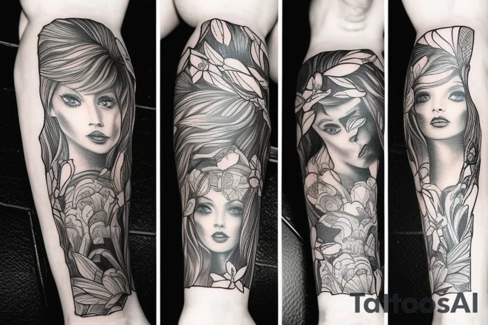 Fine line leg sleeve tattoo idea