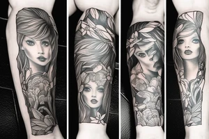 Fine line leg sleeve tattoo idea