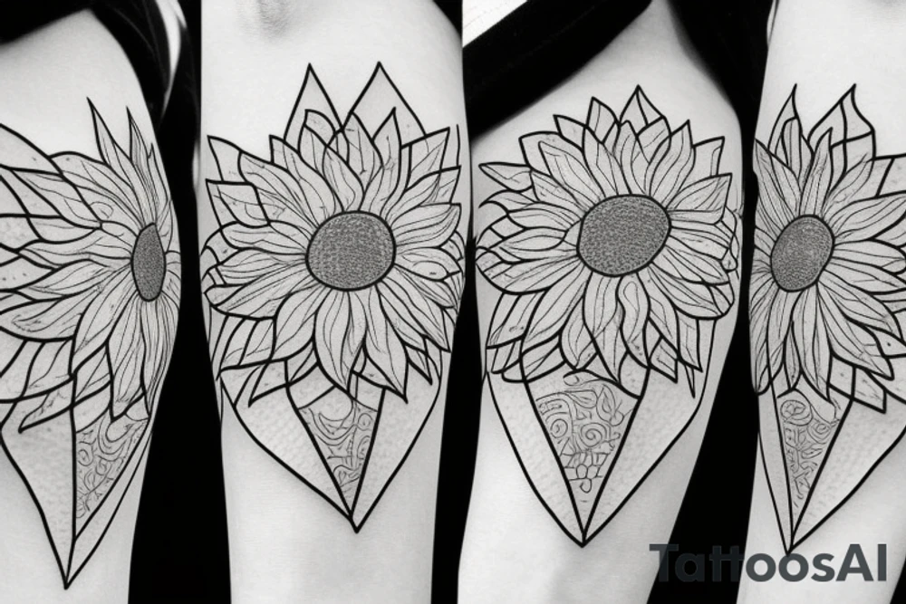 Sunflowers with flowers, triangles pattern background tattoo idea