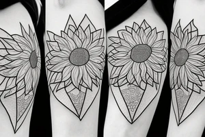 Sunflowers with flowers, triangles pattern background tattoo idea