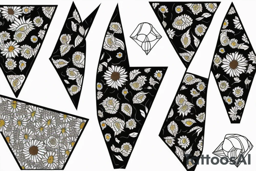 Sunflowers with flowers, triangles pattern background tattoo idea Sunflowers with flowers, triangles pattern background tattoo idea