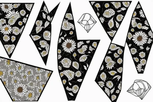 Sunflowers with flowers, triangles pattern background tattoo idea