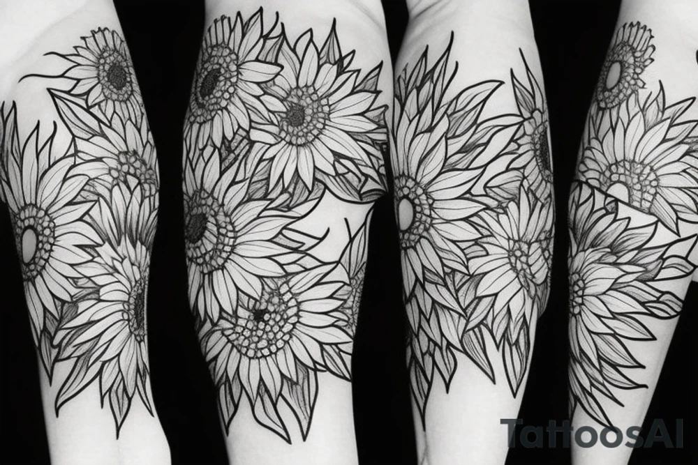 Sunflowers with flowers, triangles pattern background tattoo idea Sunflowers with flowers, triangles pattern background tattoo idea