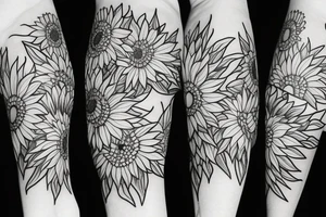 Sunflowers with flowers, triangles pattern background tattoo idea