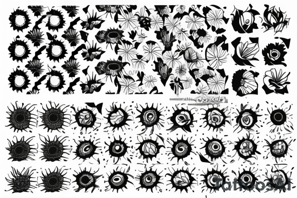 Sunflowers with flowers, triangles pattern background tattoo idea Sunflowers with flowers, triangles pattern background tattoo idea