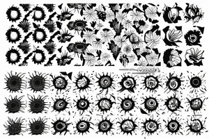 Sunflowers with flowers, triangles pattern background tattoo idea