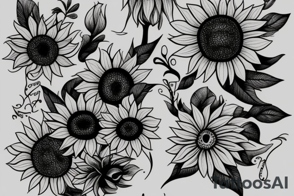 Sunflowers with flowers tattoo idea