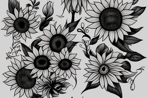 Sunflowers with flowers tattoo idea