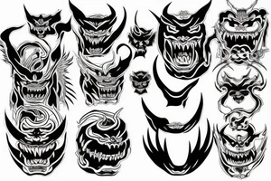 Japanese demon face fineline tattoo idea
