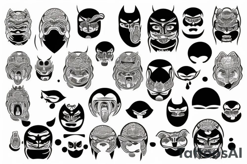 Japanese oni face fineline tattoo idea