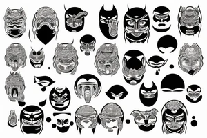 Japanese oni face fineline tattoo idea