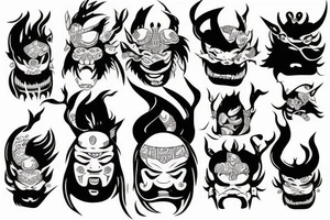 Japanese oni face fineline tattoo idea