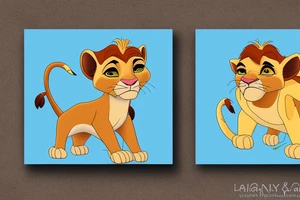 Nala and Kiara from Lion King, Nala stands behind Kiara and protects her, Nala has blue eyes, Kiara has brown eyes. tattoo idea