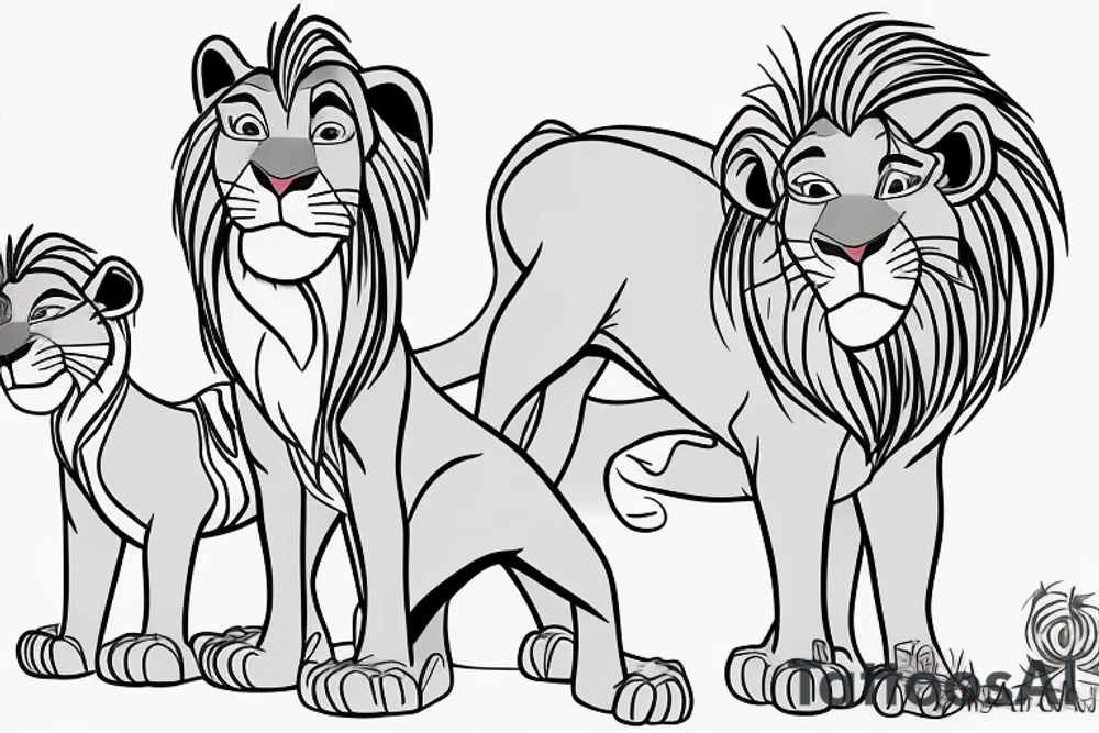 Nala and Kiara from Lion King, Nala stands behind Kiara and protects her. tattoo idea