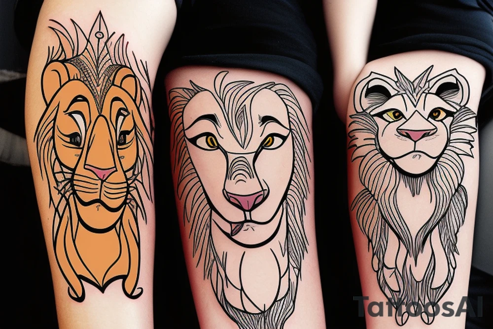 Nala and Kiara from Lion King, Nala stands behind Kiara and protects her. tattoo idea