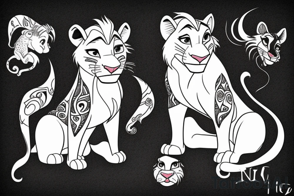 Nala and Kiara from Lion King, Nala stands behind Kiara and protects her. tattoo idea