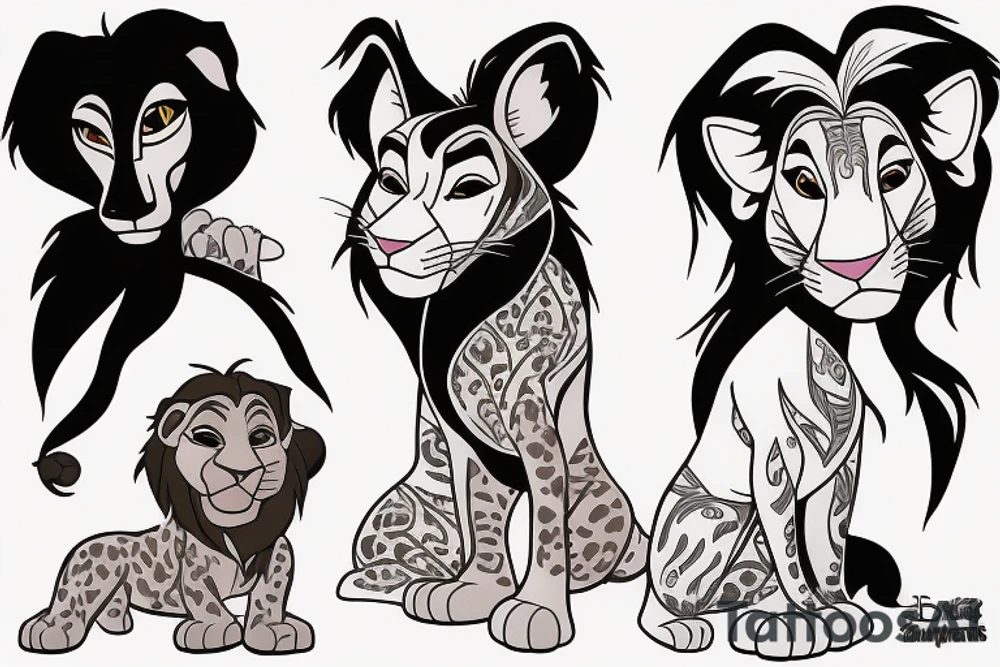 Nala and Kiara from Lion King, Nala stands behind Kiara and protects her. tattoo idea