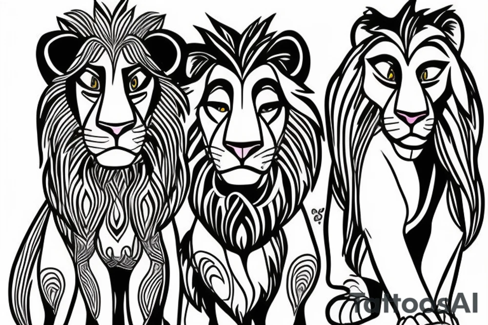 Nala and Kiara from Lion King, Nala stands behind Kiara and protects her. tattoo idea