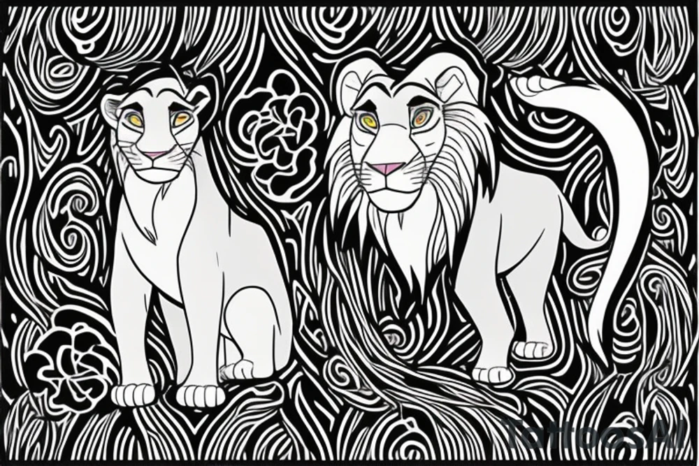 Nala and Kiara from Lion King, Nala stands behind Kiara and protects her. tattoo idea