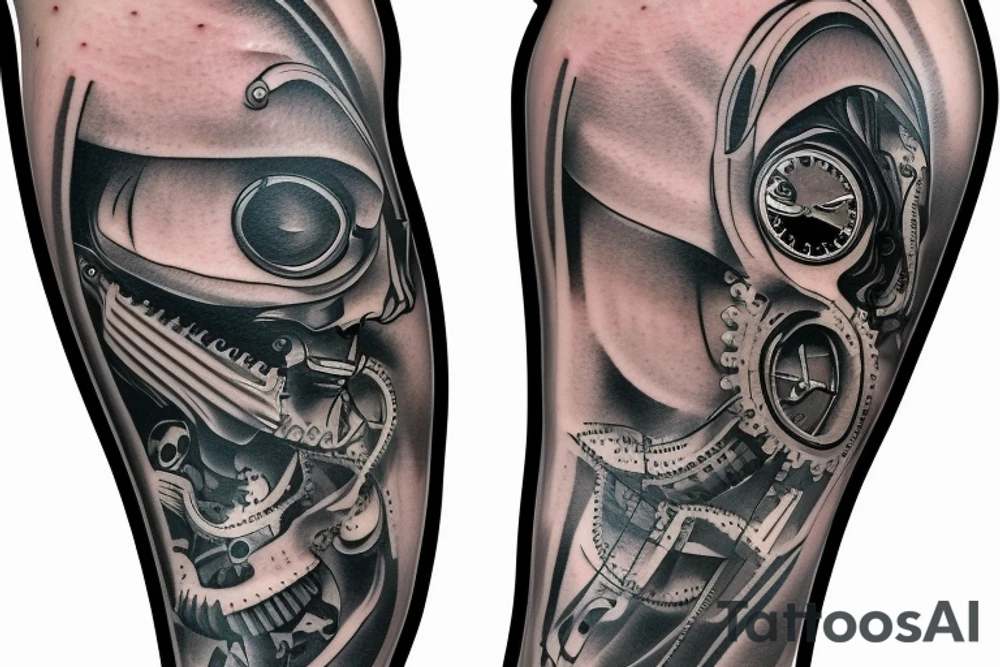 leg tattoo. mechanical step counter tattoo idea