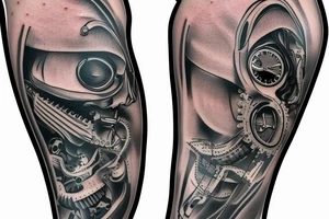 leg tattoo. mechanical step counter tattoo idea