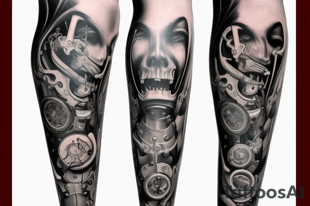 leg tattoo. mechanical step counter tattoo idea