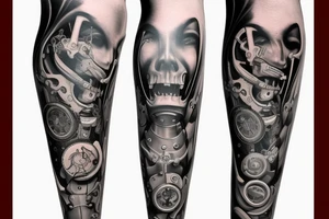 leg tattoo. mechanical step counter tattoo idea