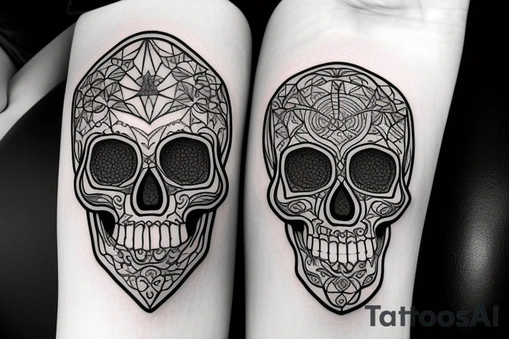 Skull tattoo with thin lines tattoo idea